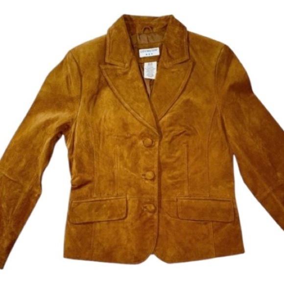 Vintage Covington Cognac Brown Suede Leather Preppy Jacket Blazer Size 10 - Picture 4 of 12